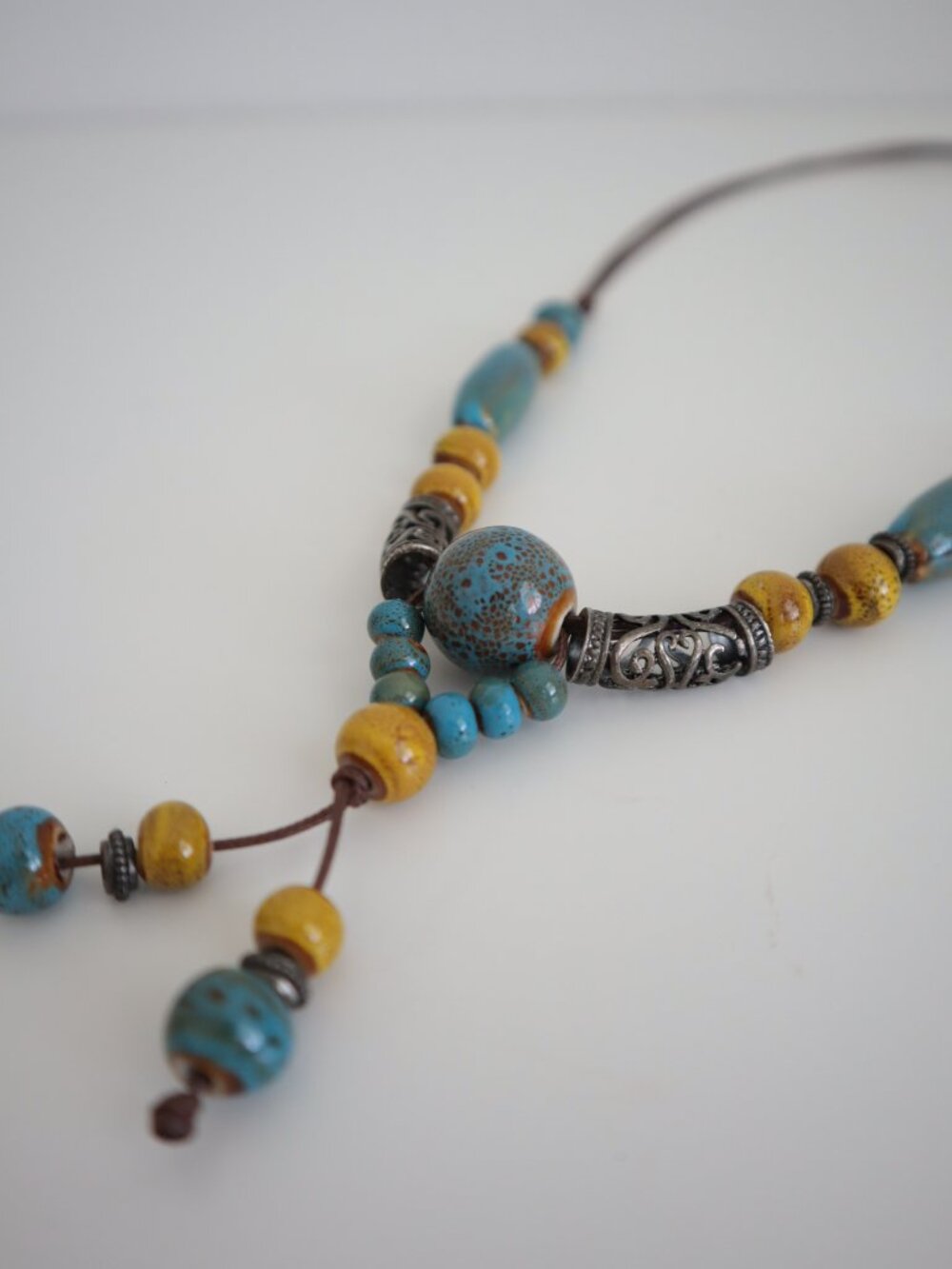 Boho Mixed Bead Leather Necklace